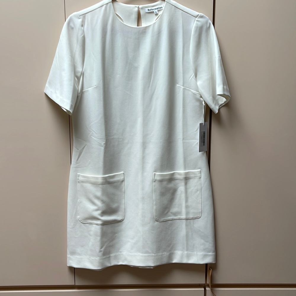 Reformation: Winter White casual knee length dress.